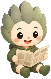 Maskot membaca koran
